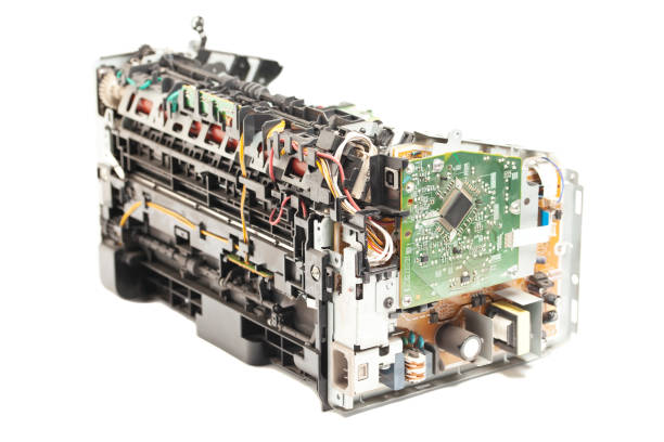 Home disassembled laser printer isolated on white background